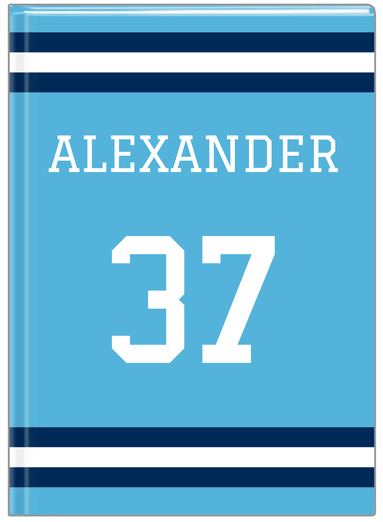 Personalized Jersey Number Journal - Blue and Navy - Single Stripe - Front View