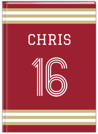 Thumbnail for Personalized Jersey Number Journal - Red and Gold - Double Stripe - Front View