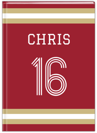 Thumbnail for Personalized Jersey Number Journal - Red and Gold - Single Stripe - Front View
