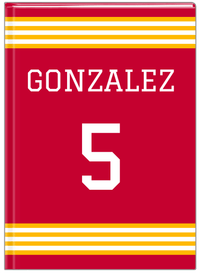 Thumbnail for Personalized Jersey Number Journal - Red and Yellow - Triple Stripe - Front View