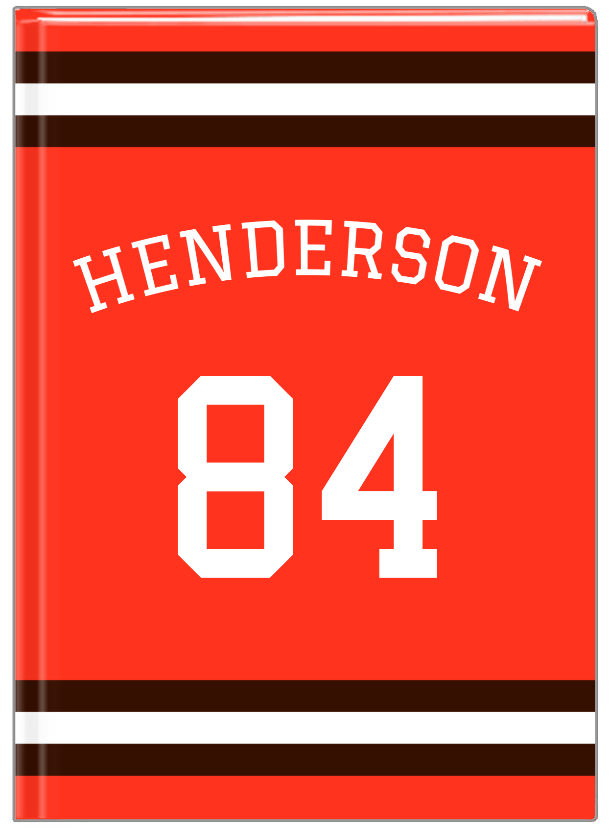 Personalized Jersey Number Journal with Arched Name - Orange and Brown - Single Stripe - Front View