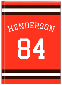 Thumbnail for Personalized Jersey Number Journal with Arched Name - Orange and Brown - Single Stripe - Front View