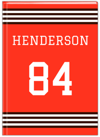 Thumbnail for Personalized Jersey Number Journal - Orange and Brown - Triple Stripe - Front View