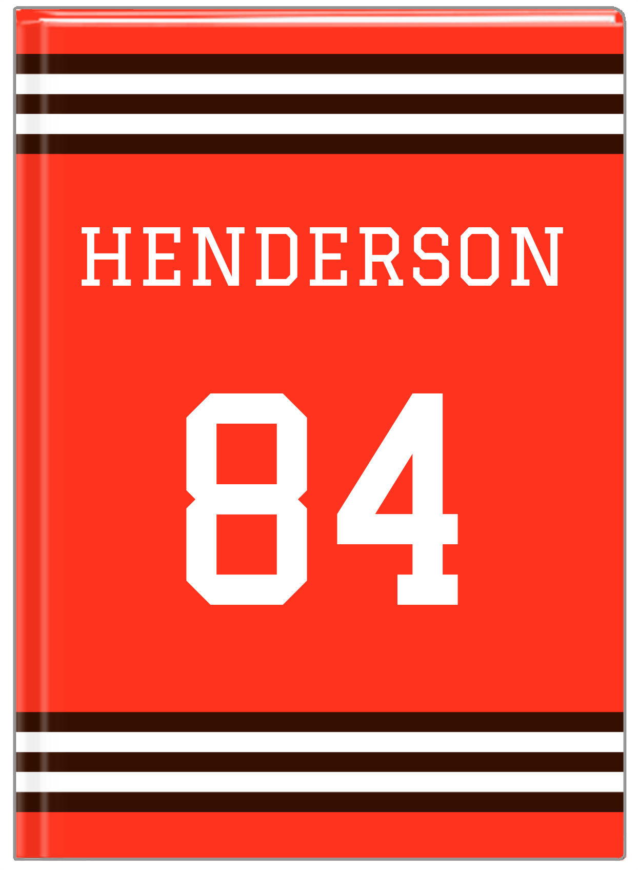 Personalized Jersey Number Journal - Orange and Brown - Double Stripe - Front View