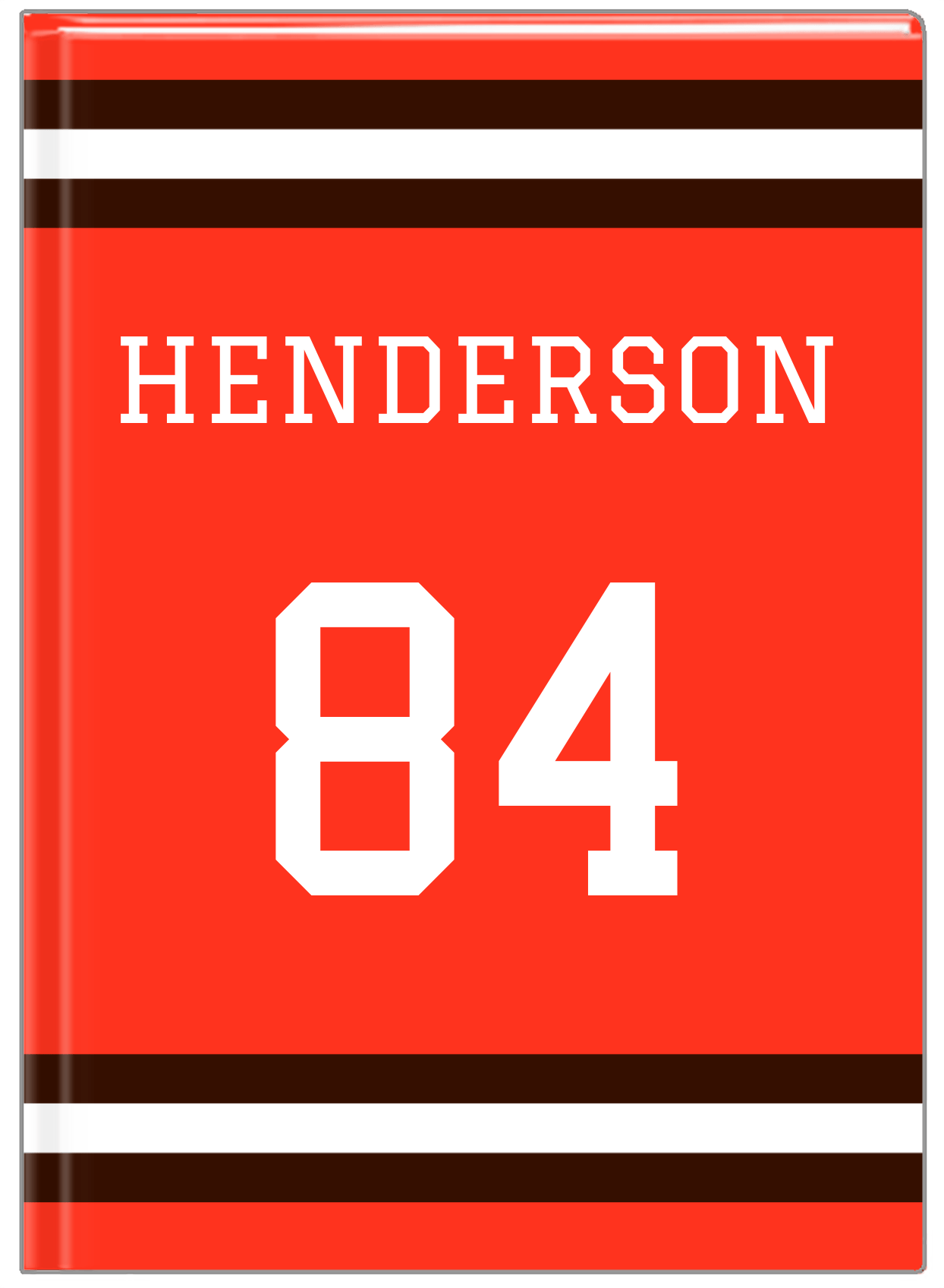 Personalized Jersey Number Journal - Orange and Brown - Single Stripe - Front View