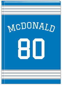 Thumbnail for Personalized Jersey Number Journal with Arched Name - Blue and Grey - Triple Stripe - Front View