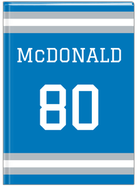 Thumbnail for Personalized Jersey Number Journal - Blue and Grey - Single Stripe - Front View