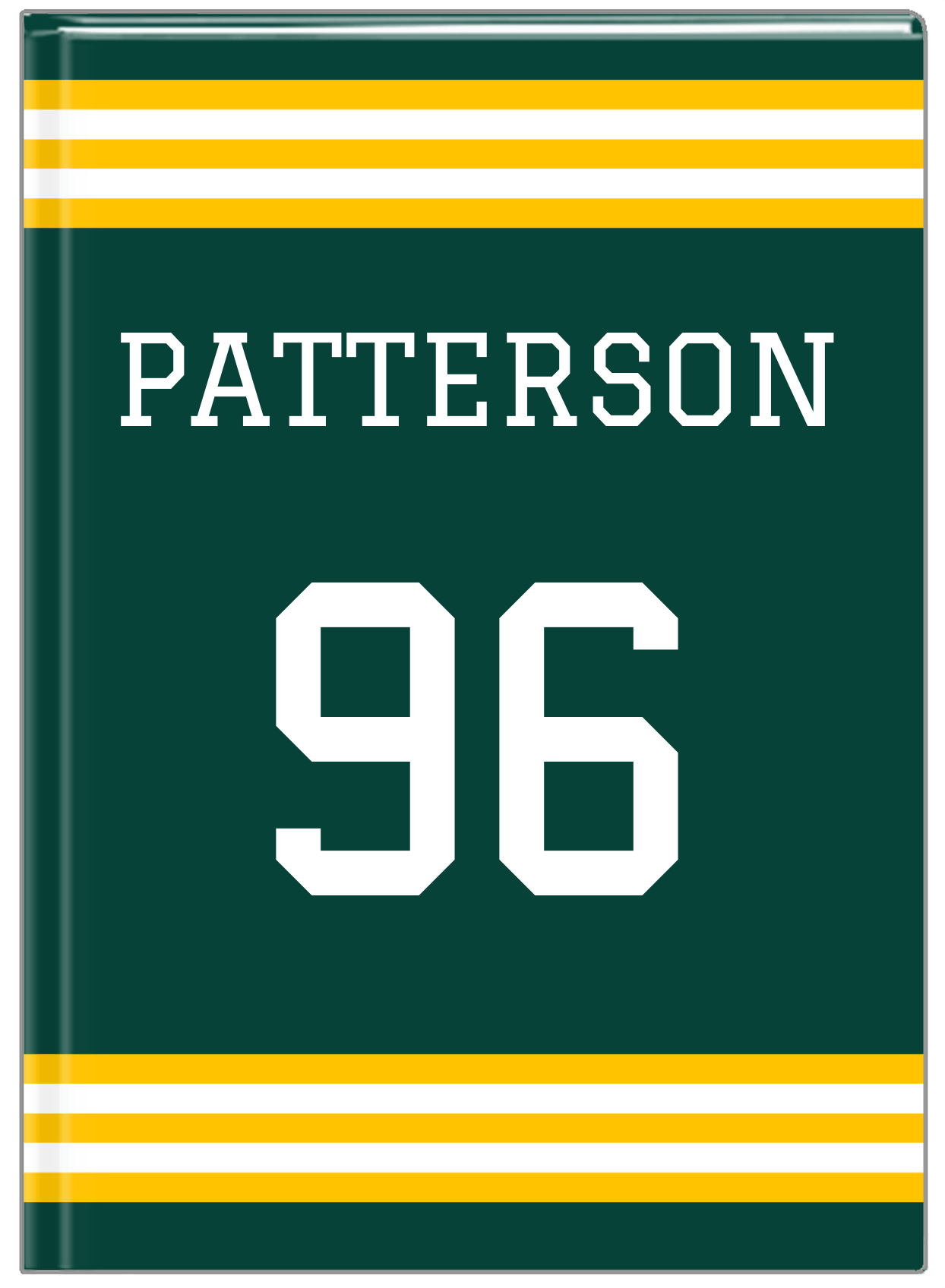 Personalized Jersey Number Journal - Green and Yellow - Double Stripe - Front View
