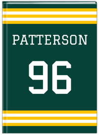 Thumbnail for Personalized Jersey Number Journal - Green and Yellow - Double Stripe - Front View