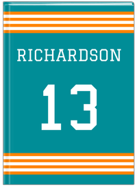 Thumbnail for Personalized Jersey Number Journal - Teal and Orange - Triple Stripe - Front View
