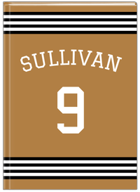 Thumbnail for Personalized Jersey Number Journal with Arched Name - Gold and Black - Triple Stripe - Front View