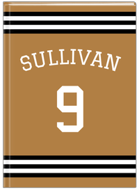 Thumbnail for Personalized Jersey Number Journal with Arched Name - Gold and Black - Double Stripe - Front View