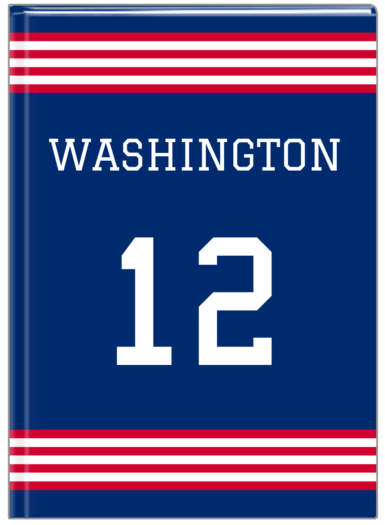Personalized Jersey Number Journal - Blue and Red - Triple Stripe - Front View