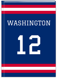 Thumbnail for Personalized Jersey Number Journal - Blue and Red - Single Stripe - Front View