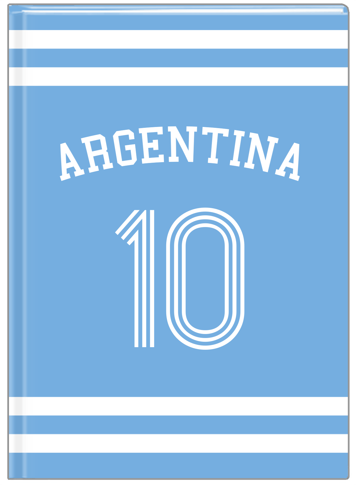 Personalized Jersey Number Journal with Arched Name - Argentina - Single Stripe - Front View