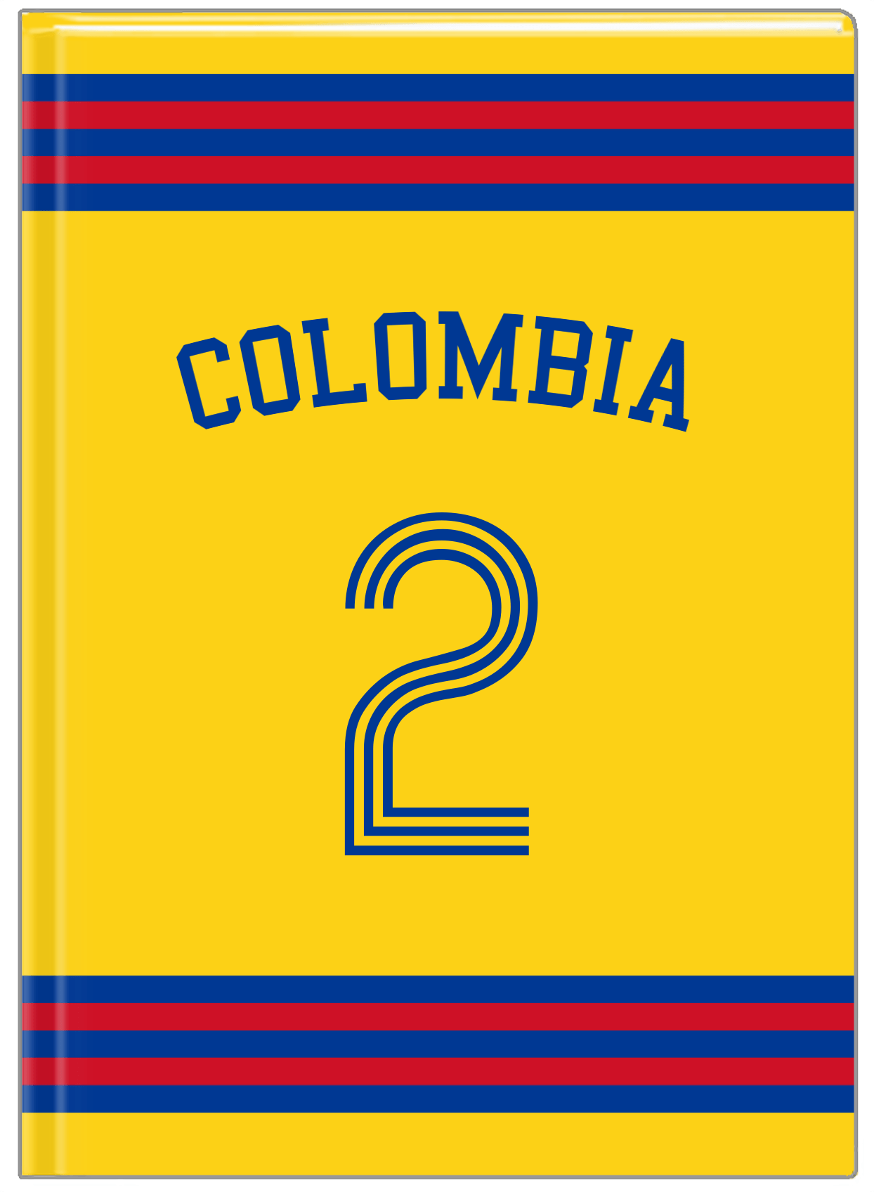 Personalized Jersey Number Journal with Arched Name - Colombia - Double Stripe - Front View