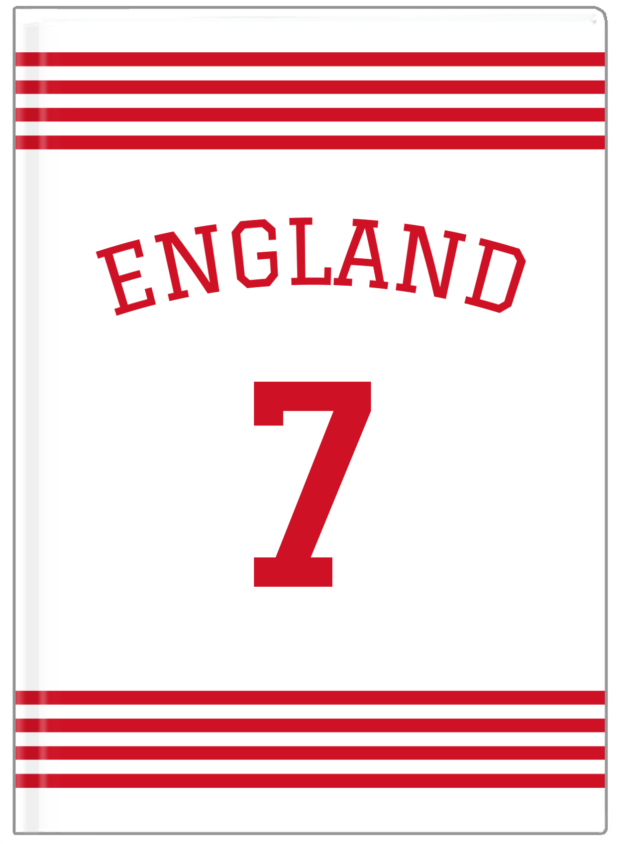 Personalized Jersey Number Journal with Arched Name - England - Triple Stripe - Front View
