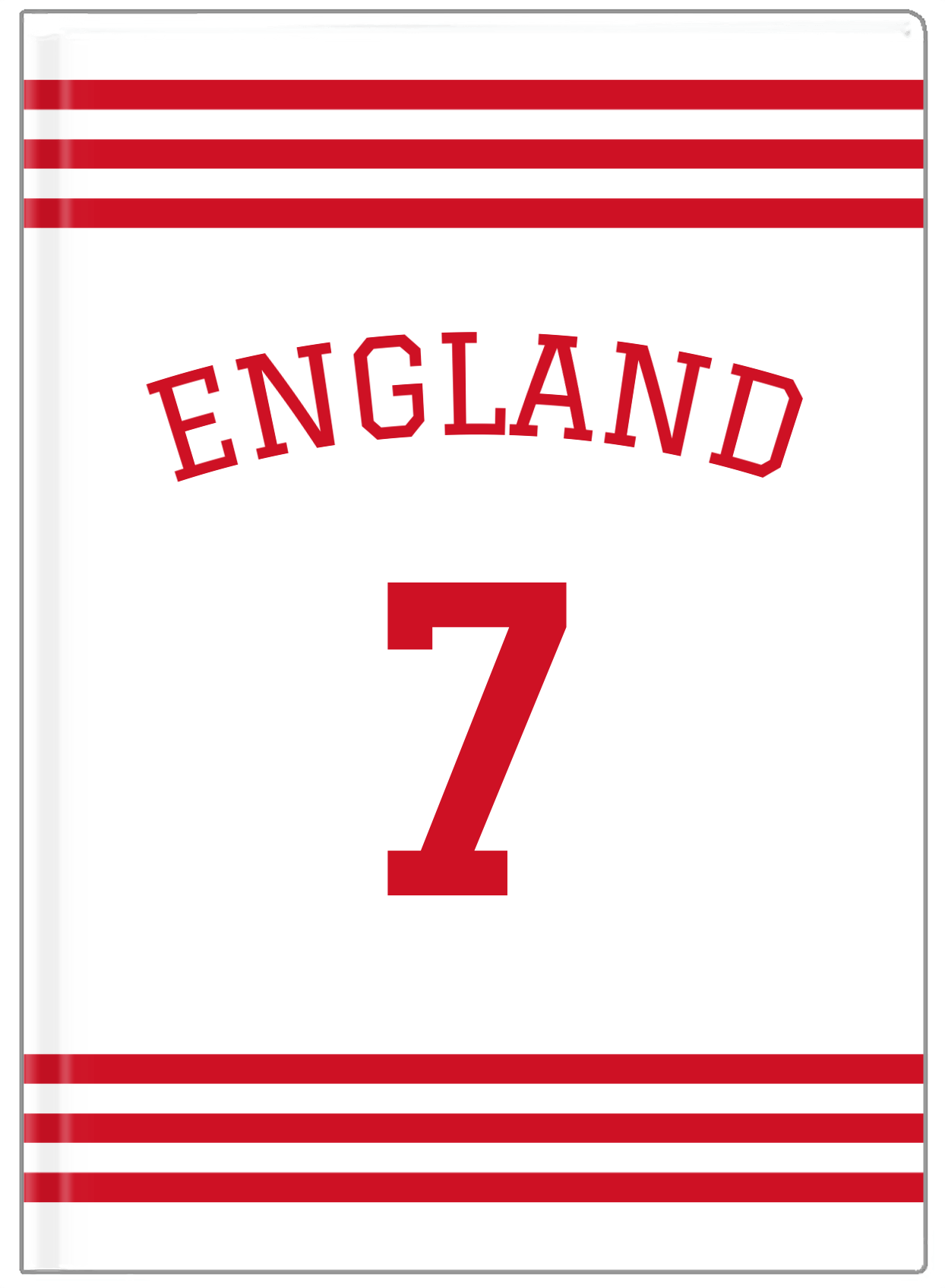 Personalized Jersey Number Journal with Arched Name - England - Double Stripe - Front View