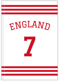 Thumbnail for Personalized Jersey Number Journal with Arched Name - England - Double Stripe - Front View