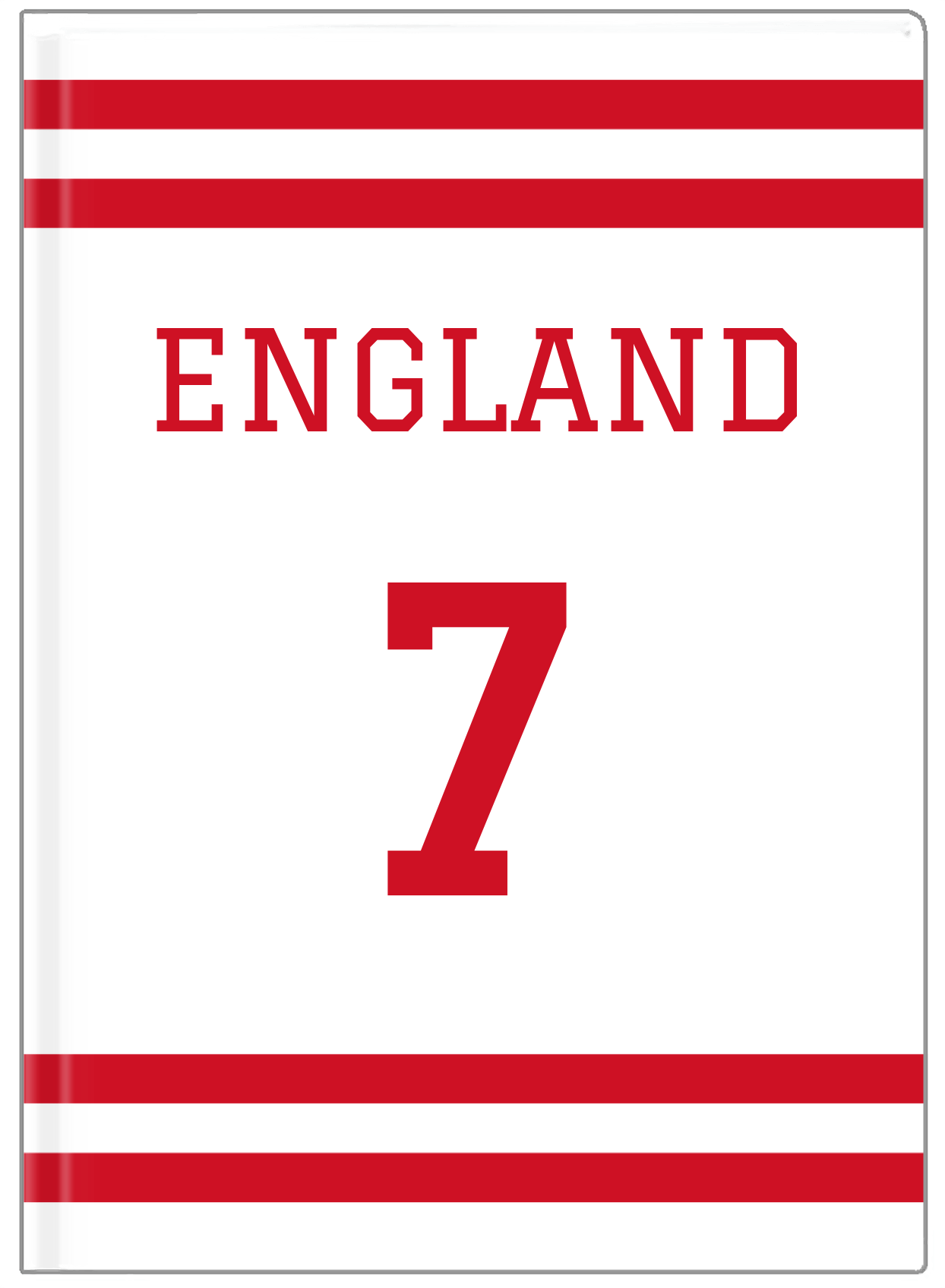 Personalized Jersey Number Journal - England - Single Stripe - Front View