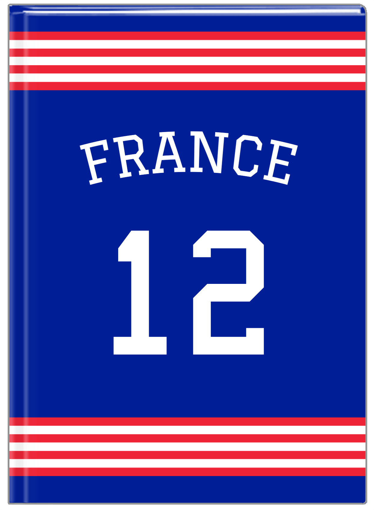 Personalized Jersey Number Journal with Arched Name - France - Triple Stripe - Front View