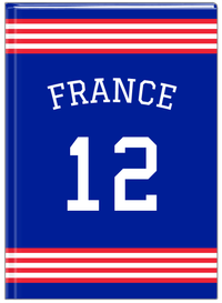 Thumbnail for Personalized Jersey Number Journal with Arched Name - France - Triple Stripe - Front View