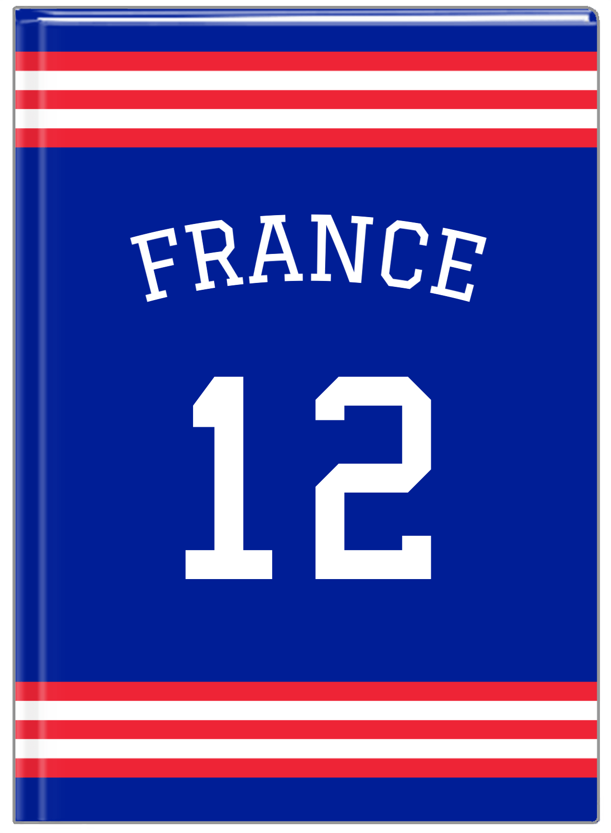Personalized Jersey Number Journal with Arched Name - France - Double Stripe - Front View