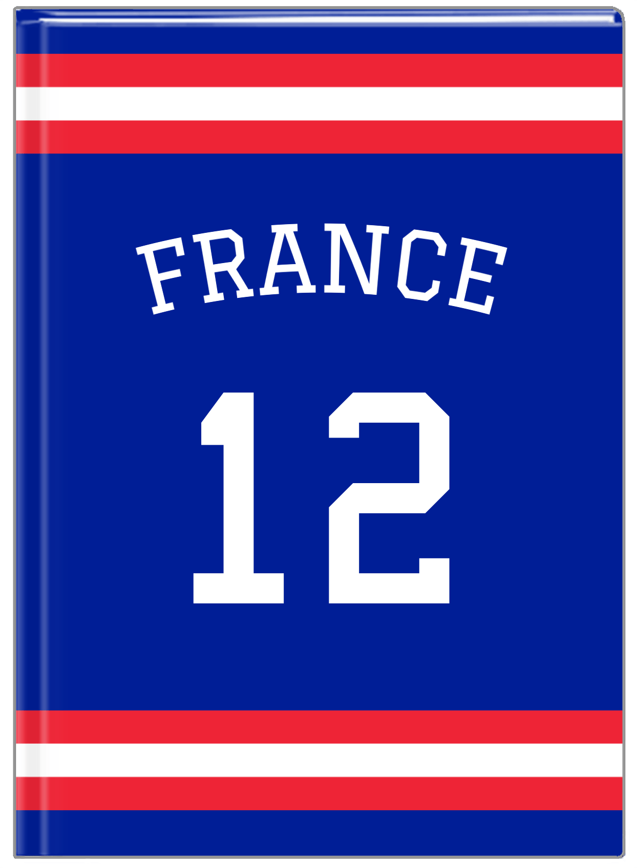 Personalized Jersey Number Journal with Arched Name - France - Single Stripe - Front View