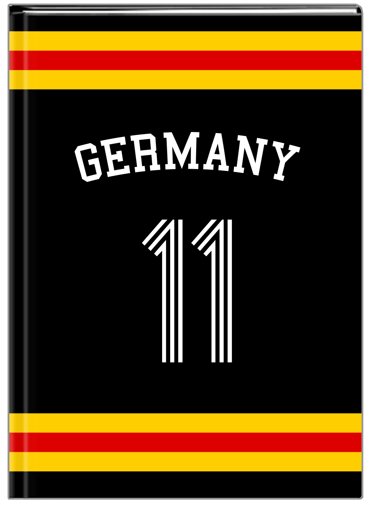 Personalized Jersey Number Journal with Arched Name - Germany - Single Stripe - Front View