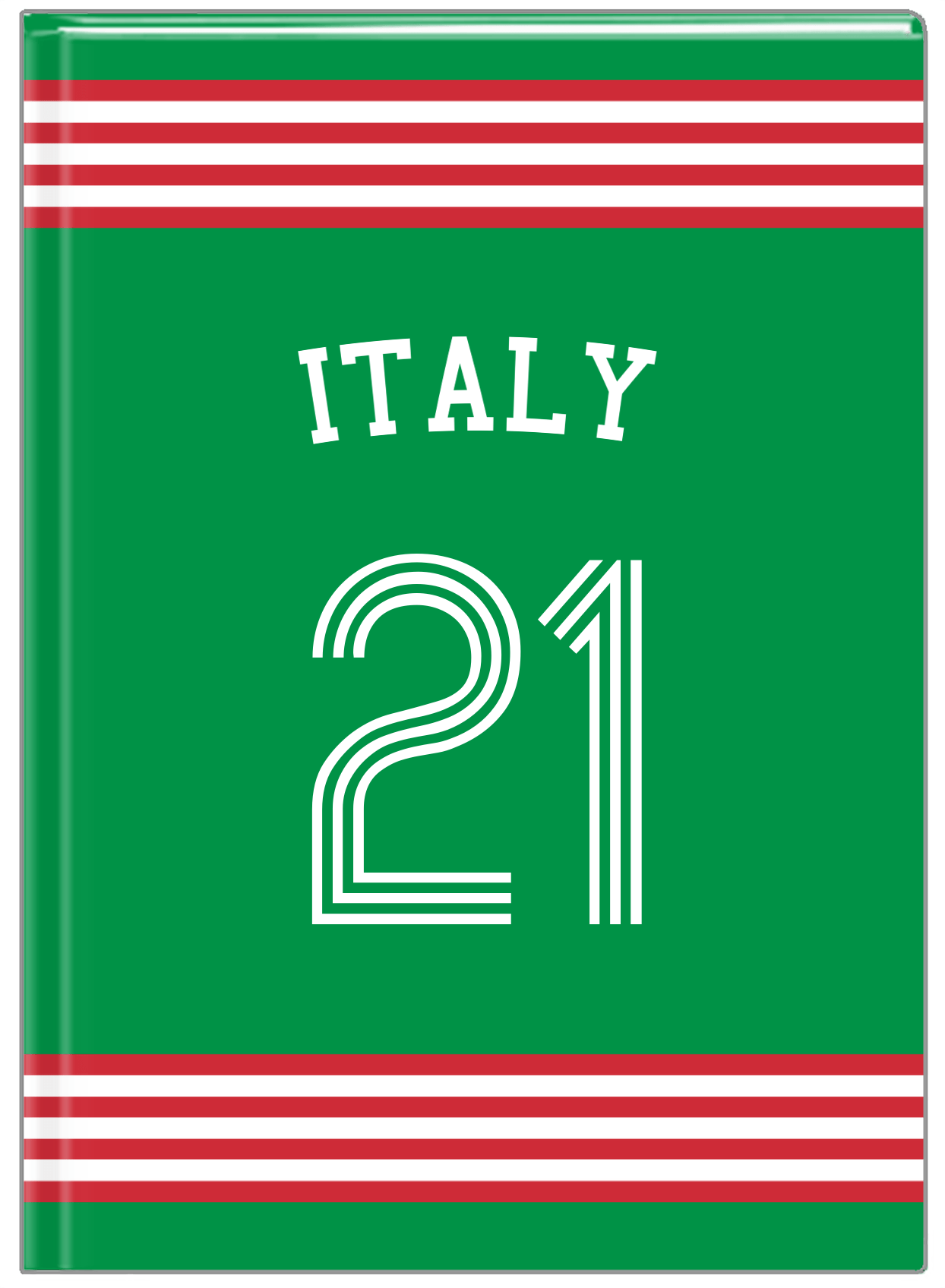 Personalized Jersey Number Journal with Arched Name - Italy - Triple Stripe - Front View