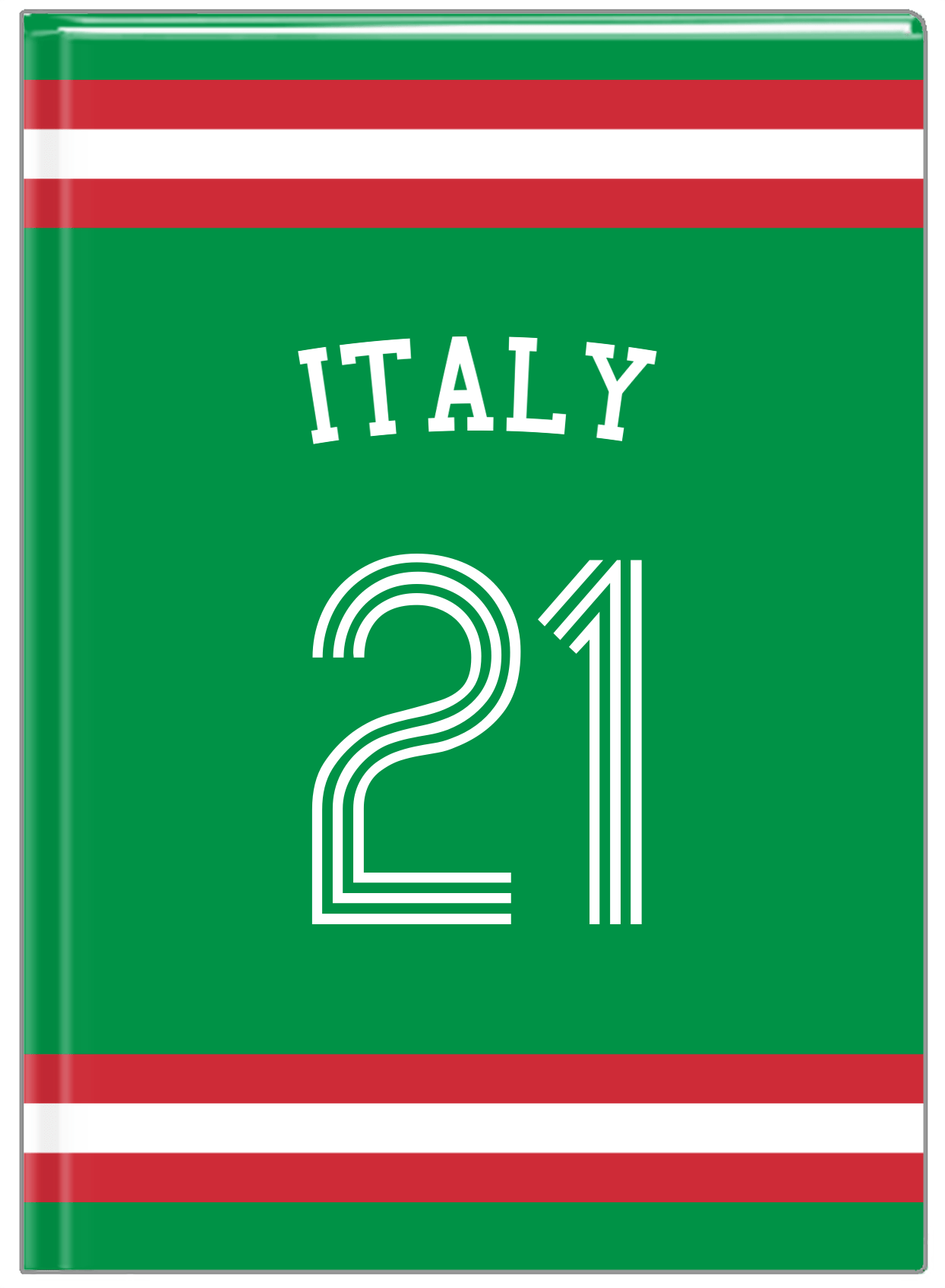Personalized Jersey Number Journal with Arched Name - Italy - Single Stripe - Front View