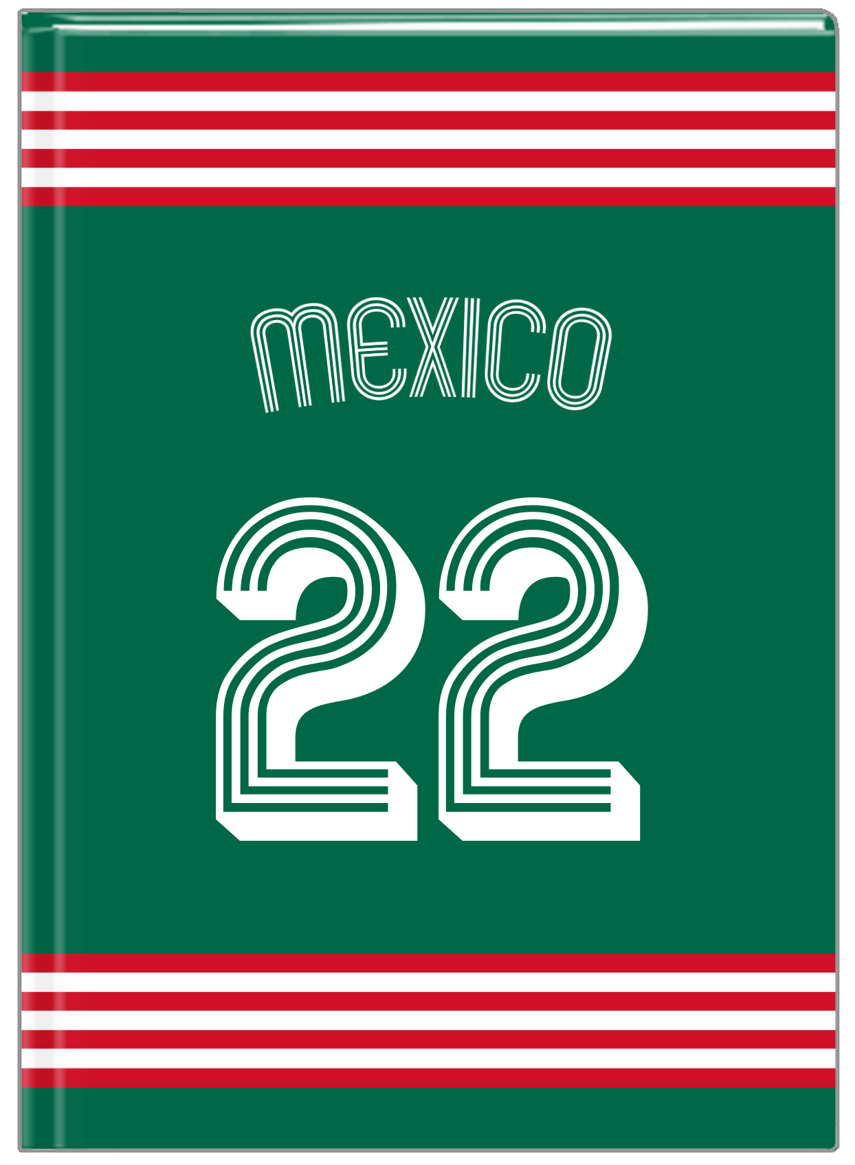 Personalized Jersey Number Journal with Arched Name - Mexico - Triple Stripe - Front View