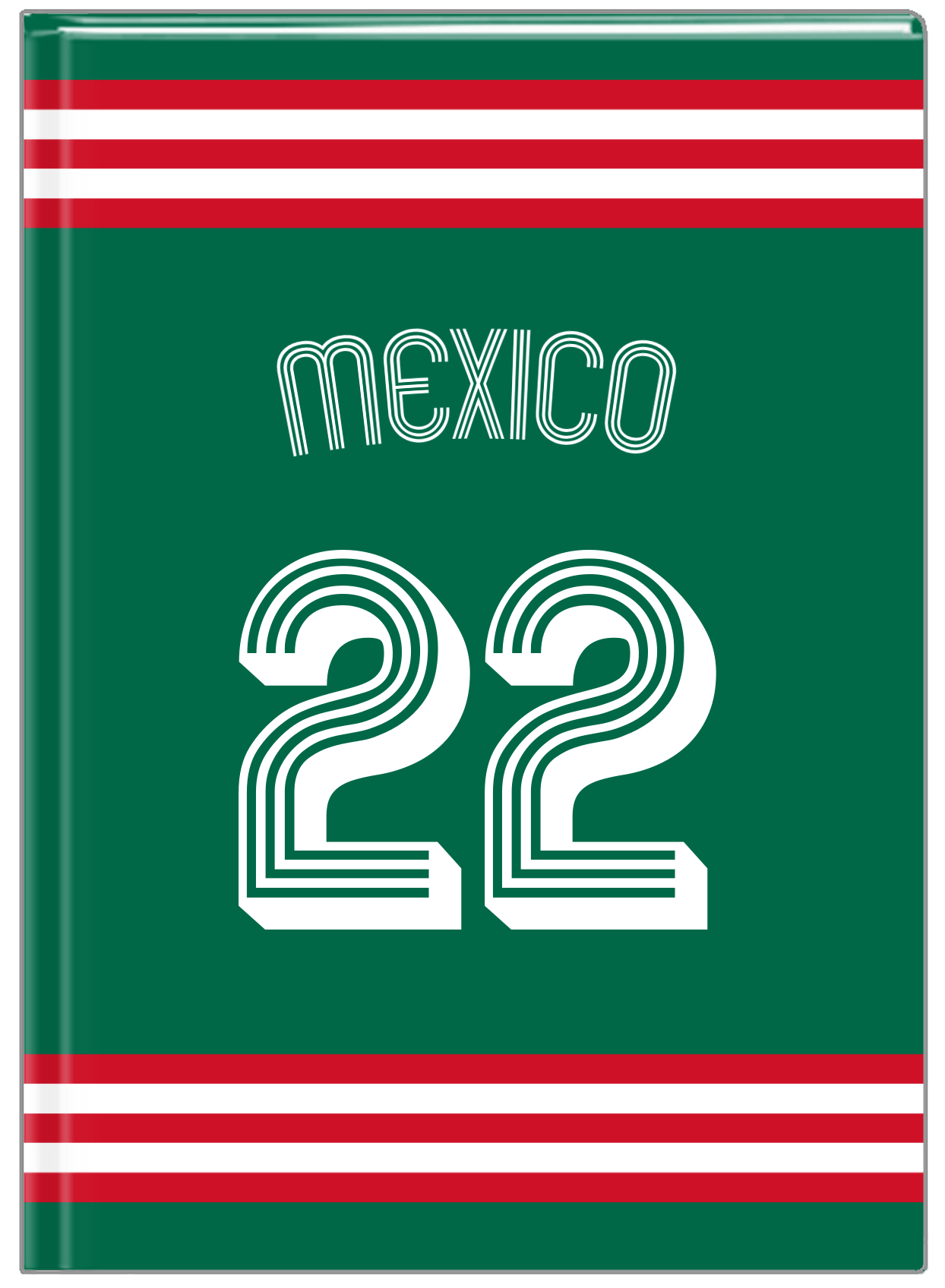 Personalized Jersey Number Journal with Arched Name - Mexico - Double Stripe - Front View