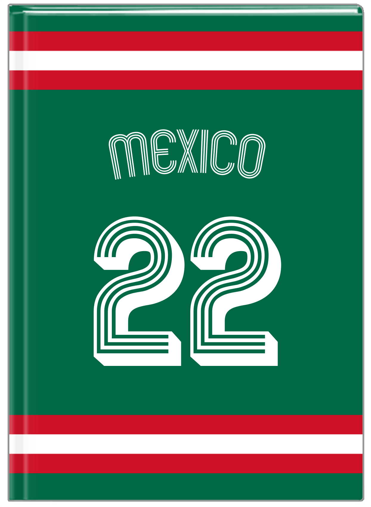 Personalized Jersey Number Journal with Arched Name - Mexico - Single Stripe - Front View