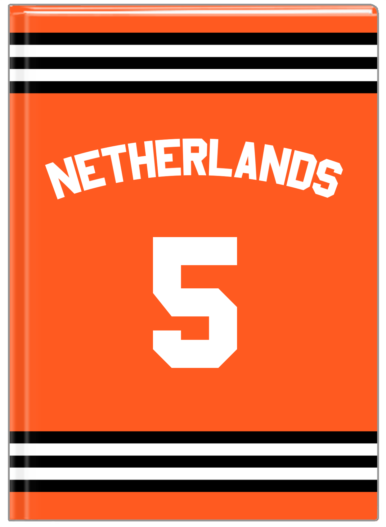 Personalized Jersey Number Journal with Arched Name - Netherlands - Double Stripe - Front View