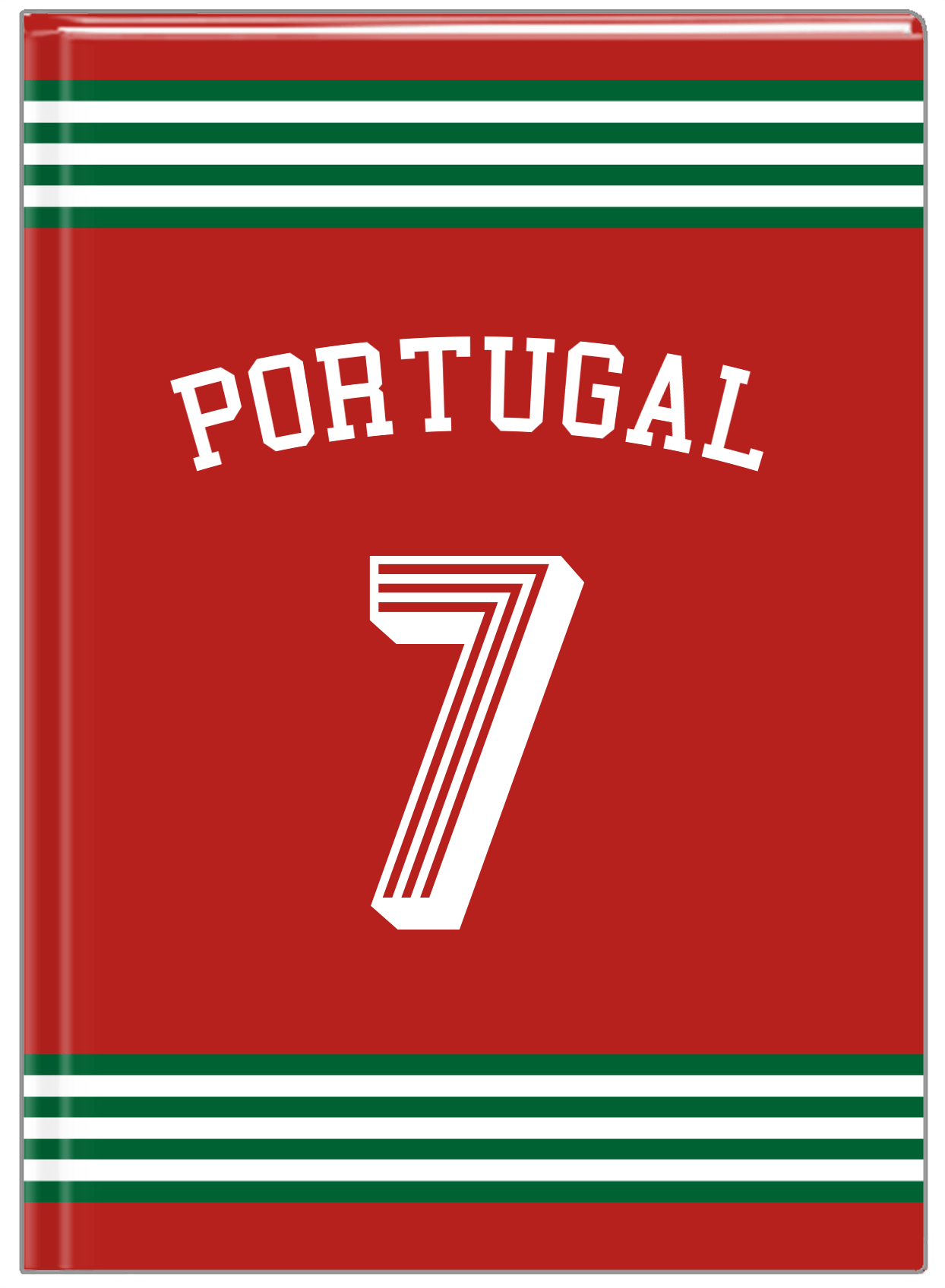 Personalized Jersey Number Journal with Arched Name - Portugal - Triple Stripe - Front View