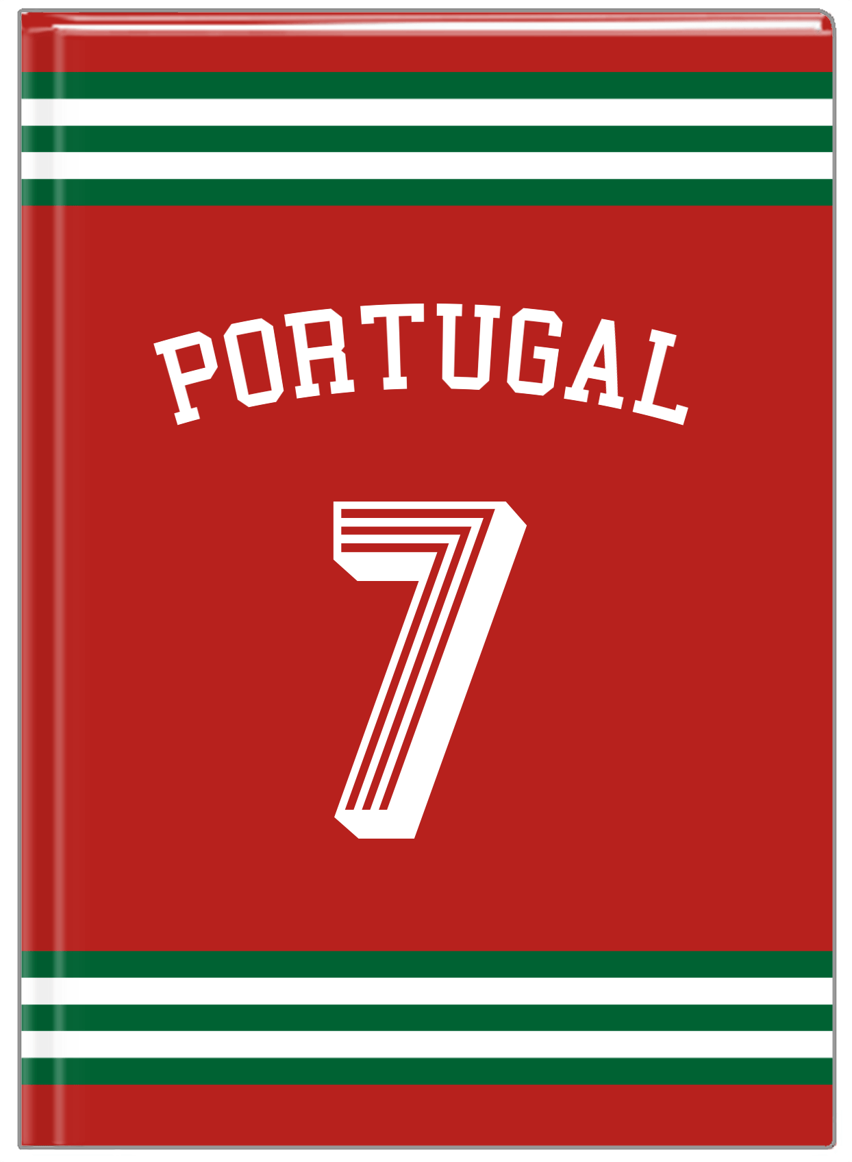 Personalized Jersey Number Journal with Arched Name - Portugal - Double Stripe - Front View