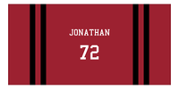 Thumbnail for Personalized Jersey Number 2-on-none Stripes Sports Beach Towel - Red and Black - Horizontal Design - Front View