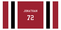 Thumbnail for Personalized Jersey Number 1-on-1 Stripes Sports Beach Towel - Red and Black - Horizontal Design - Front View