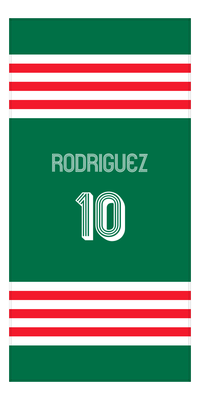 Thumbnail for Personalized Jersey Number 3-on-1 Stripes Sports Beach Towel - Green and Red - Vertical Design - Front View