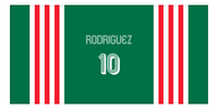 Thumbnail for Personalized Jersey Number 3-on-1 Stripes Sports Beach Towel - Green and Red - Horizontal Design - Front View
