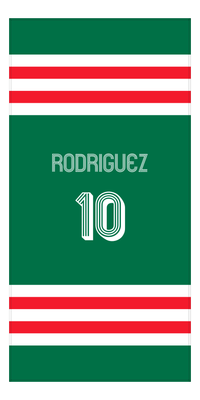 Thumbnail for Personalized Jersey Number 2-on-1 Stripes Sports Beach Towel - Green and Red - Vertical Design - Front View