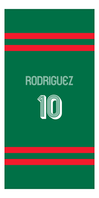 Thumbnail for Personalized Jersey Number 2-on-none Stripes Sports Beach Towel - Green and Red - Vertical Design - Front View