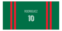 Thumbnail for Personalized Jersey Number 2-on-none Stripes Sports Beach Towel - Green and Red - Horizontal Design - Front View