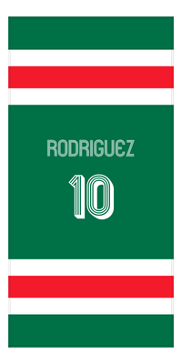 Thumbnail for Personalized Jersey Number 1-on-1 Stripes Sports Beach Towel - Green and Red - Vertical Design - Front View