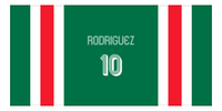 Thumbnail for Personalized Jersey Number 1-on-1 Stripes Sports Beach Towel - Green and Red - Horizontal Design - Front View