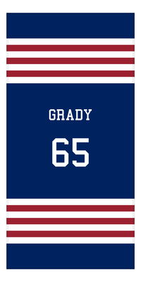 Thumbnail for Personalized Jersey Number 3-on-1 Stripes Sports Beach Towel - Blue and Red - Vertical Design - Front View