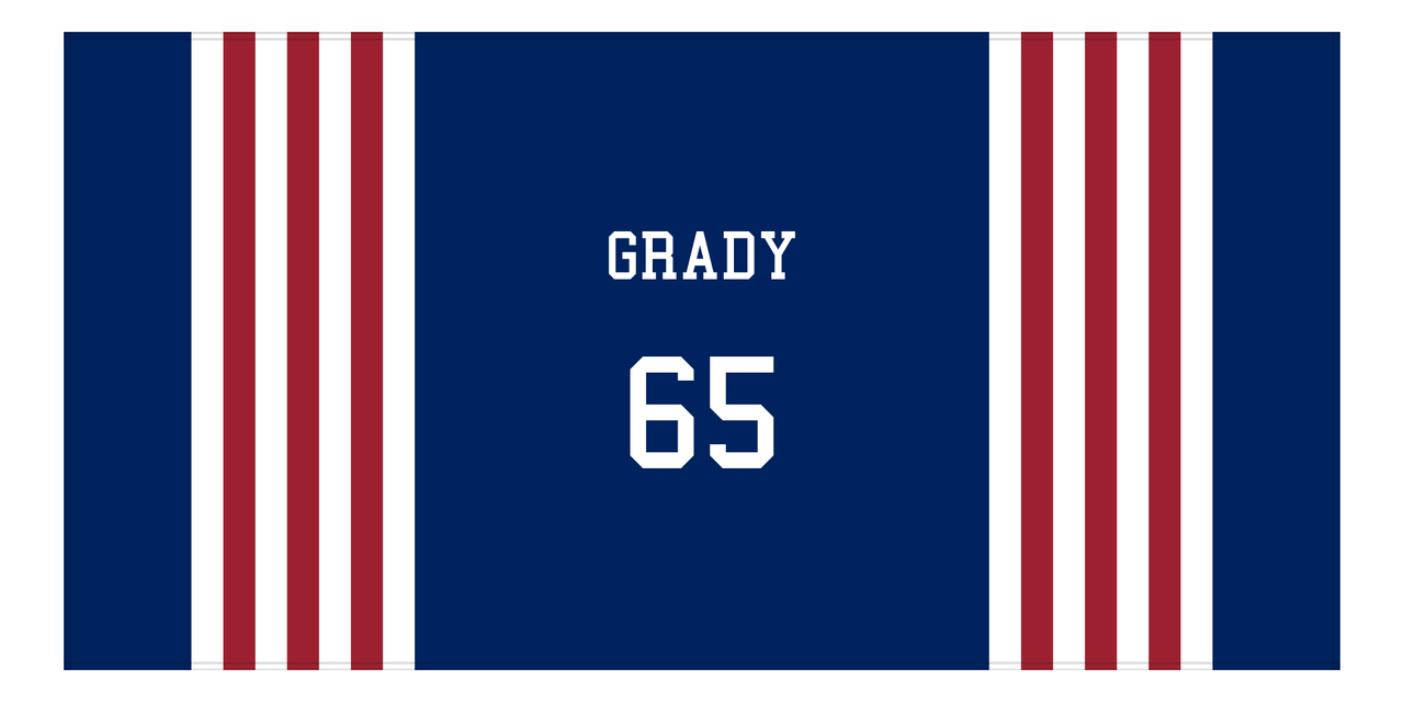 Personalized Jersey Number 3-on-1 Stripes Sports Beach Towel - Blue and Red - Horizontal Design - Front View