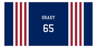 Thumbnail for Personalized Jersey Number 3-on-1 Stripes Sports Beach Towel - Blue and Red - Horizontal Design - Front View