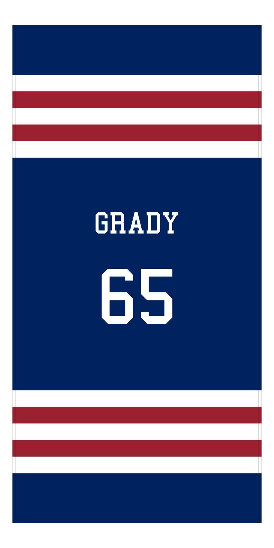 Personalized Jersey Number 2-on-1 Stripes Sports Beach Towel - Blue and Red - Vertical Design - Front View